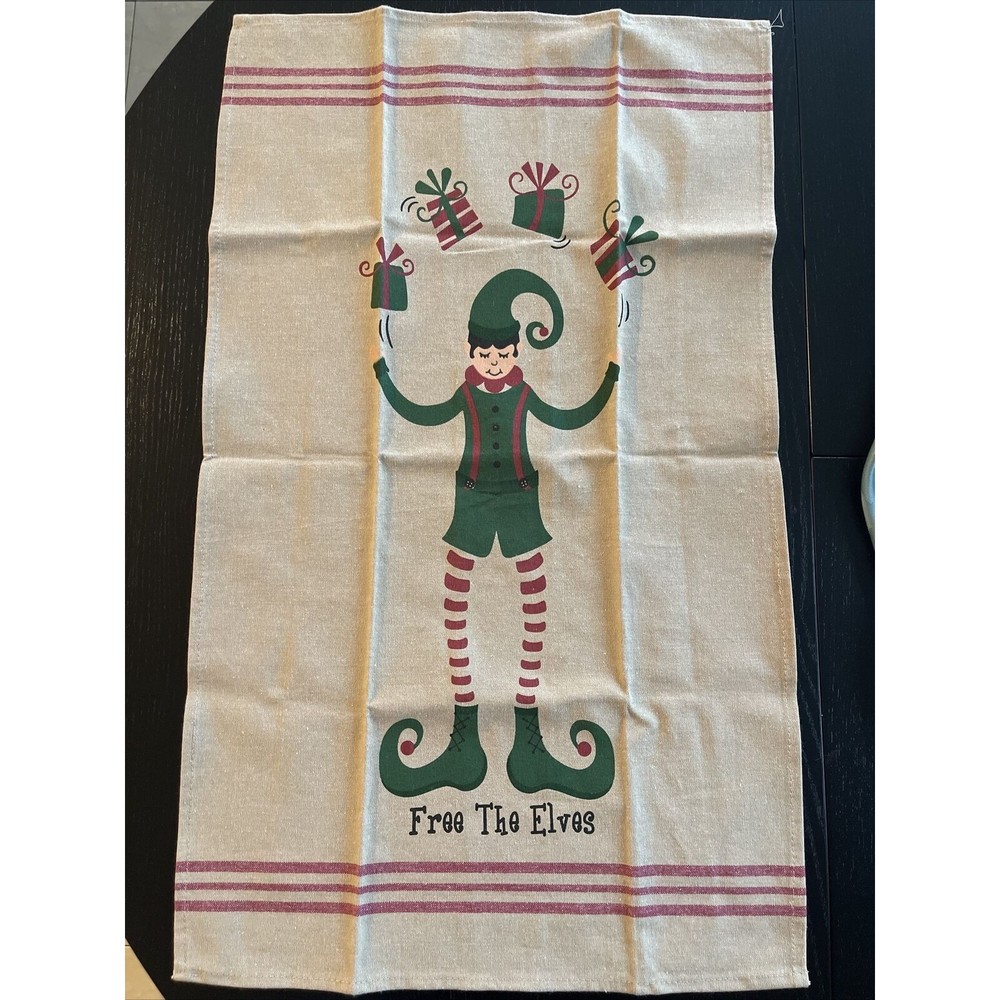 Ritz New Holiday Christmas Elf  Free the Elves Kitchen Towel 100% Cotton